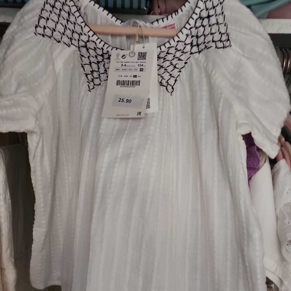 Zara Ivory Blouse with Black Patterned Collar